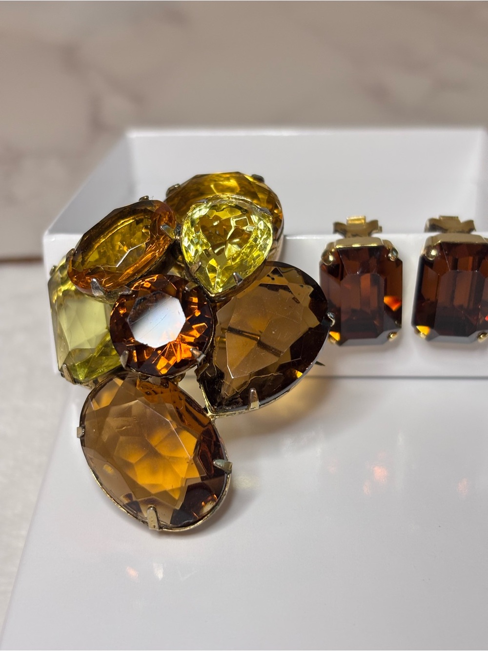 Vintage Schreiner NY Amber Topaz High Dome Married Brooch Earring Set